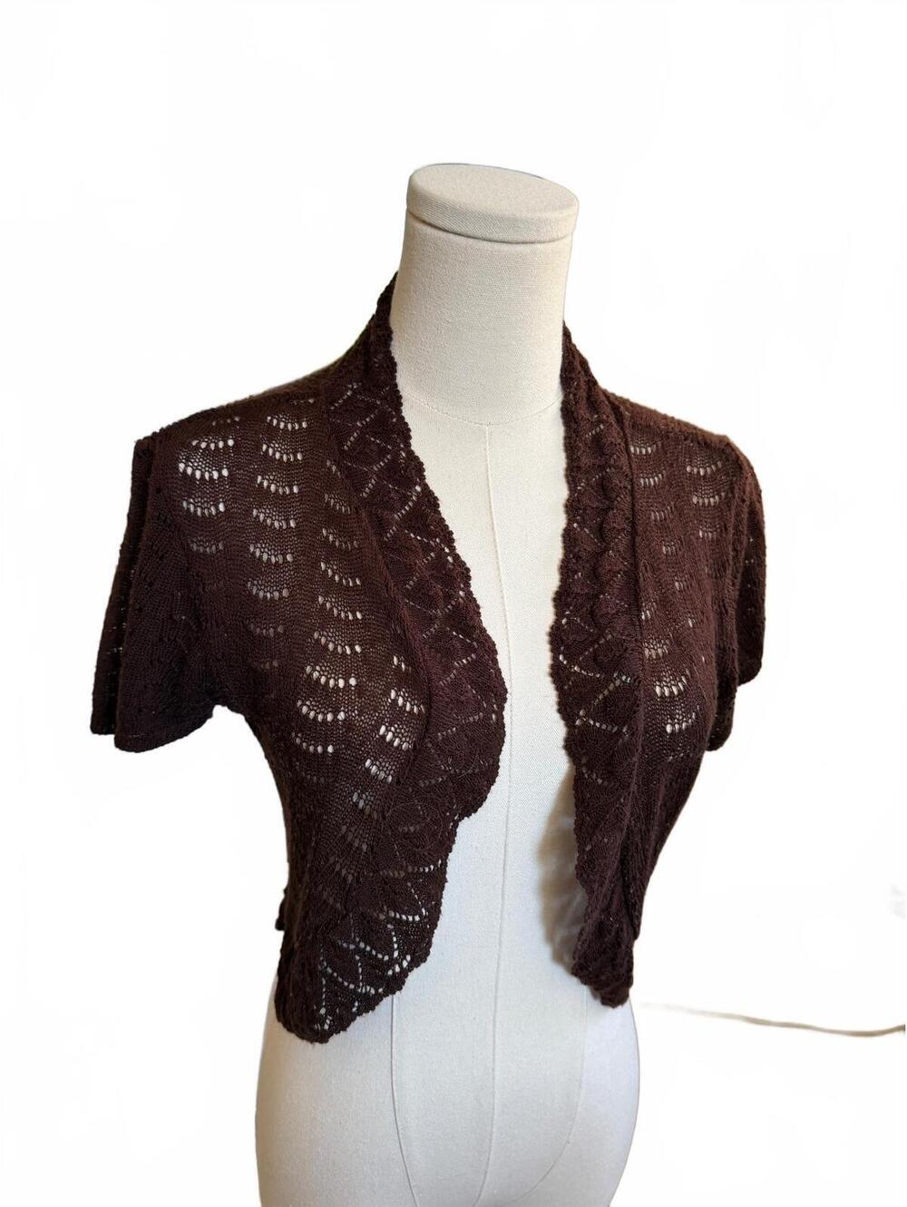 y2k Questions Brown Knit Short Sleeve Bolero Shrug Medium